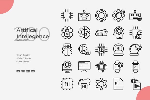 Artificial Intelligence Outline Graphics for Commercial Use