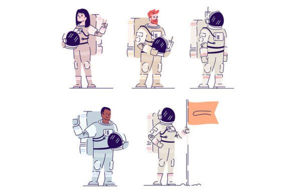 Astronauts in Spacesuit Illustration Set for Marketing Graphics