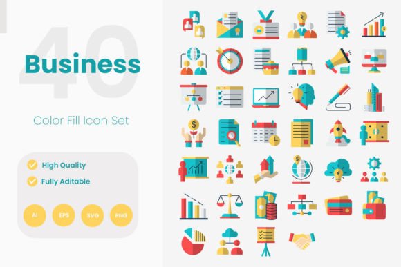 Business Flat and Filled Icons for Local Branding
