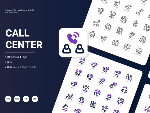 Call Center Icon Pack: Stylish Graphics for Modern Web Design