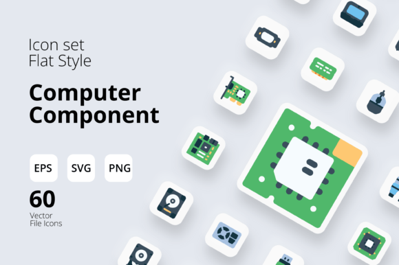 Computer Component Icon Set Flat for Graphics and Icons