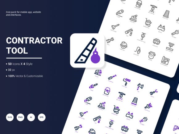 Contractor Tool Icon Pack: A Graphic Asset for Commercial Use