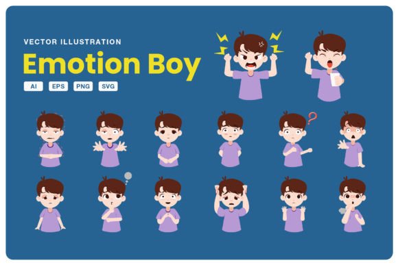 Emotion Boy Illustration Set for Crafting and Design