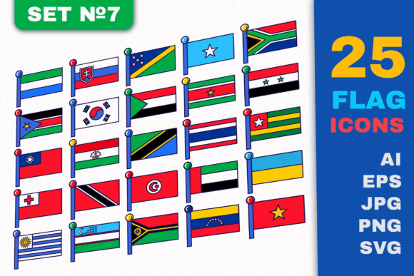 Flag Icons Set 7 – A Versatile Graphics Asset for Digital Sellers