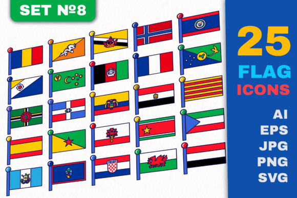 Flag Icons Set 8: A Versatile Graphics Collection for Handmade Creations