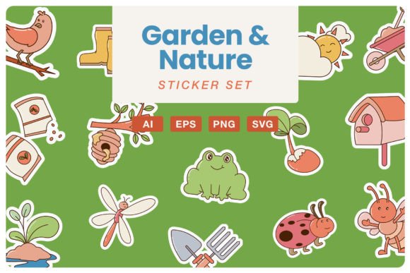 Garden and Nature Sticker Set for Web and Editorial Design