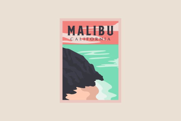 Malibu Beach Vintage Poster Graphics for Print Templates