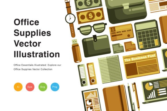 Office Supplies Vector Illustration for Branding and Packaging