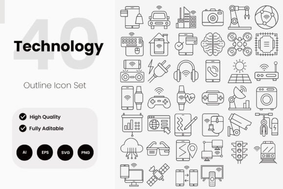 Smart Technology Outline Icons for Modern Web Design