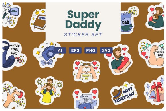 Super Daddy Sticker Set: A Graphic Design Asset for Handmade Creations